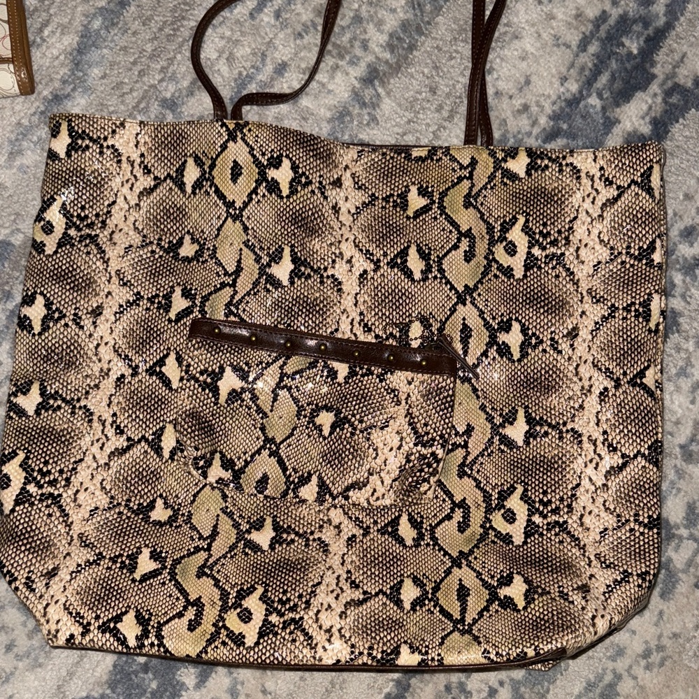 DSW Brown and Tan Snake Print Tote